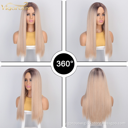 Vigorous fashion long ombre none lace synthetic fiber braiding hair wholesale cheap premium full wig front black women cosplay